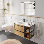 Meuble salle de bain attila 850 2 tiroirs coquette réversible chêne africain + vasque - salgar 104821 ... Meuble salle de bain attila 850 2 tiroirs coquette réversible chêne africain + vasque - salgar 104821 ...