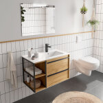 Meuble salle de bain attila 850 2 tiroirs coquette réversible chêne africain + vasque - salgar 104822 ... Meuble salle de bain attila 850 2 tiroirs coquette réversible chêne africain + vasque - salgar 104822 ...