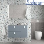 Meuble de salle de bain suspendu uniiq 1200 blue fog droite 1 porte et 2 tiroirs - 83096 salgar