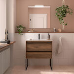 Meuble salle de bains + vasque 80cm 2 tiroirs noyer maya attila - salgar 104911