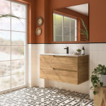 Meuble salle de bain + vasque vima 100 2 tiroirs chêne africain - salgar 111760 Meuble salle de bain + vasque vima 100 2 tiroirs chêne africain - salgar 111760