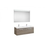 Pack unik - meuble 2 tiroirs, lavabo double et miroir  led 1200 frene - roca a855934321