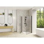 Smart design porte pivotante angle sans seuil 80 profil noir verre transparent - kinedo pa90172ntne