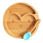 Assiette et cuillre bb en bambou pingouin bubbaboo - repas bb n