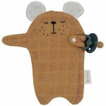 Doudou attache - sucette ours ocre fabelab� coton bio gots - doudou