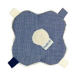 Doudou �tiquettes keptin fleur vichy bleu marine 16cm - doudou coton
