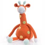 Doudou girafe 32cm pebble maille crochet coton bio - doudou bb bio
