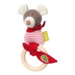 Doudou hochet anneau de dentition en bois sigikid souris green 19