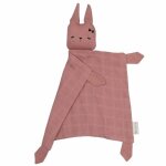 Doudou plat carr lapin cerise fabelab mousseline coton bio gots -