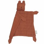 Doudou plat carr ours cannelle fabelab mousseline coton bio gots -