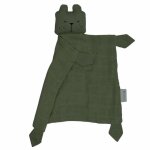 Doudou plat carré ours olive fabelab® mousseline coton bio gots - d Doudou plat carré ours olive fabelab® mousseline coton bio gots - d