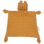 Doudou plat carr ours paresseux ocre 34cm fabelab coton bio gots -