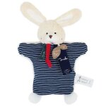 Doudou plat marionnette lapin 25 cm malou tradition coton bio - d