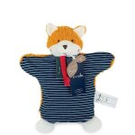Doudou plat marionnette renard 25 cm malou tradition coton bio - d