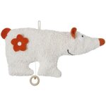 Doudou plat musical coton bio ours polaire blanc & orange 39 cm -