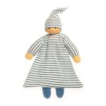 Doudou plat poupon ray robe bleus 24 cm nanchen natur jersey coton