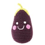 Hochet aubergine 10cm pebble� maille crochet coton bio - hochet b�b�