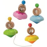 Jouets en bois set de 4 toupies avec lanceur goki� - jouets en bois