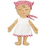 Poupée de tissu Éponge robe blanche et fichu vichy 28 cm efie® coton Poupée de tissu Éponge robe blanche et fichu vichy 28 cm efie® coton