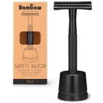 Rasoir de sécurité en métal noir avec socle bambaw® - hygiène éco - Rasoir de sécurité en métal noir avec socle bambaw® - hygiène éco -