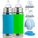 Set biberons inox 325 ml t�tines d�bit 3~18 + mois bleu - vert pura� ki