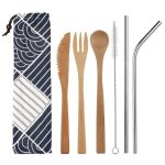 Set couverts nomade zro dchet bambou inox bleu - ekoimport