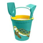 Set de plage seau, râteau, tamis, pelle vert d'eau tortue en Set de plage seau, râteau, tamis, pelle vert d'eau tortue en