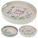 2 plateaux ronds fleuris avec poignes diam 38cm