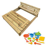 Bac  sable en bois avec banc 120x120 sifaka et set jeux offert
