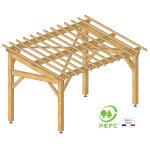 Carport bois adossable 19, 8 m poteaux 18 x 18 cm trait autoclave