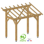 Carport bois adossable 8 m poteaux 14 x 14 cm trait autoclave