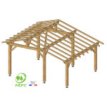 Carport bois autoport 23 m poteaux 14 x 14 cm trait autoclave