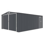 Garage en métal gris 20 m2 et kit d'ancrage inclus Garage en métal gris 20 m2 et kit d'ancrage inclus
