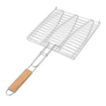 Grille de barbecue double en acier chromé avec manche en bois Grille de barbecue double en acier chromé avec manche en bois
