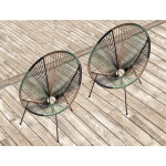 Lot de 2 fauteuils en fils de rsine multicolore naturel honolulu