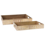 Lot de 2 plateaux en bois avec motifs fleuris