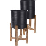 Lot de 2 pots de fleurs baril acier 32 cm noir