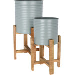 Lot de 2 pots de fleurs baril acier 32 cm vert amande