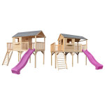 Maisonnette en bois sacha avec toboggan fushia Maisonnette en bois sacha avec toboggan fushia