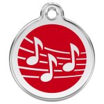 M�daille d'identification pour animaux note de musique rouge taille s