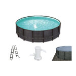 Piscine tubulaire ronde tressée 4, 57x1, 22 m avec bâche et tapis Piscine tubulaire ronde tressée 4, 57x1, 22 m avec bâche et tapis