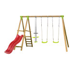 Portique en bois 2m30 avec balançoire glissière rouge panda Portique en bois 2m30 avec balançoire glissière rouge panda