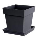 Pot de fleur carr toscane 38l avec soucoupe gris anthracite