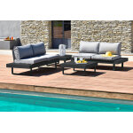 Salon bas de jardin aluminium anthracite et gris galet monaco