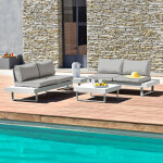 Salon bas de jardin aluminium modulable blanc et beige monaco