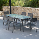 Salon de jardin mtal : table verre tossa 180 cm et 6 fauteuils murcie