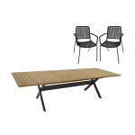 Salon de jardin:table acacia 200 300 cm samui et 10 fauteuils esterel