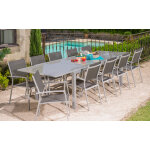Salon de jardin: table ajaccio 2 3m et 10 fauteuils cannes gris fonc