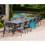 Salon de jardin: table ajaccio 2 3m et 12 fauteuils tunis gris