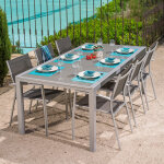 Salon de jardin: table ajaccio 2 3m et 6 fauteuils cannes gris fonc